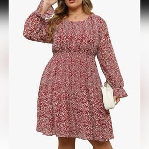 Nemidor Red and White Tiered Midi Sundress with Bishop Sleeves 24